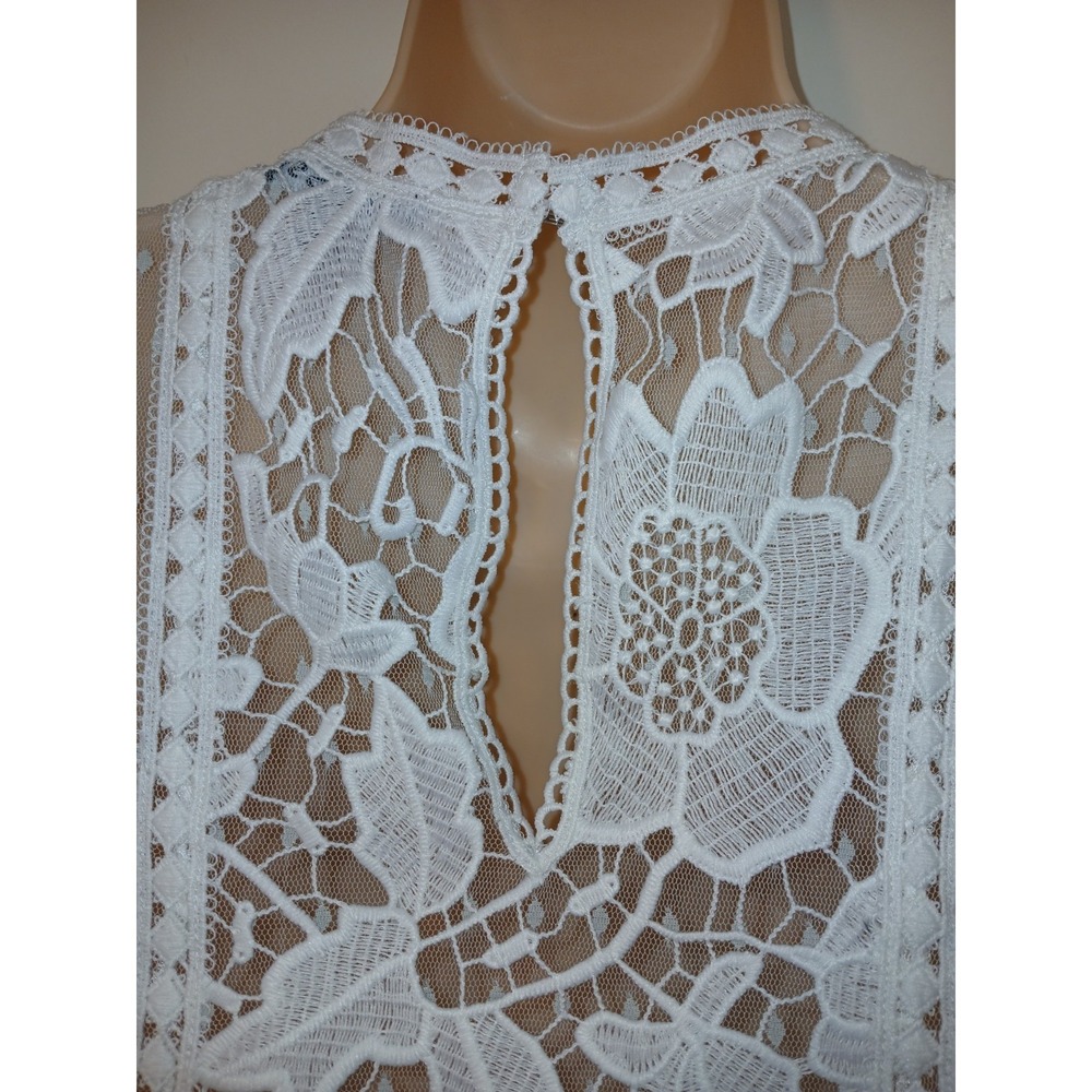 Express White Lace Sleeveless Blouse Whimsy Fairy Side Zip Closure Large D123 - Picture 8 of 12